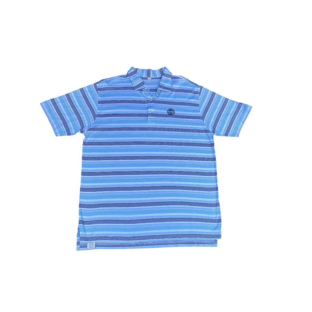 Waikoloa Mens Striped L Polo Shirt Blue & White Short Sleeve Collared Cotton